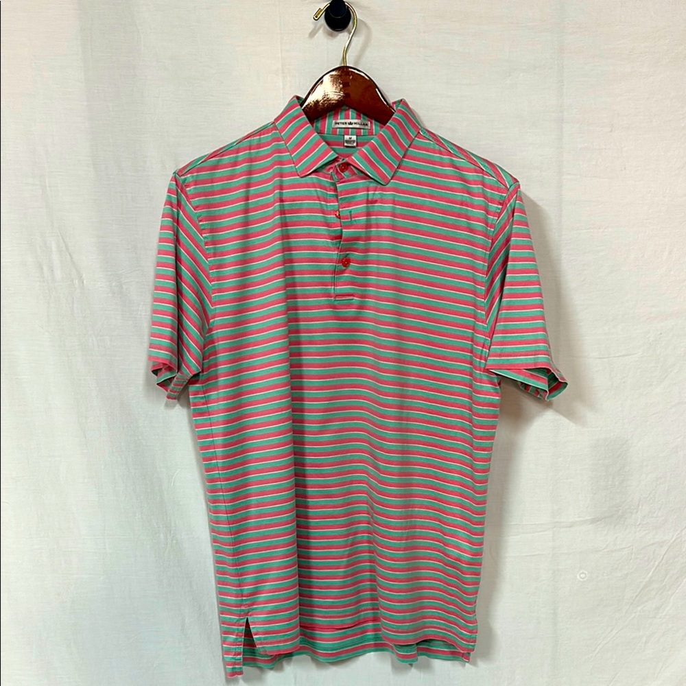 Peter Millar Green and Red Polo Shirt Classic Striped Design